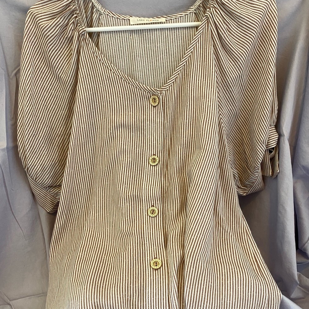 Brown and white pinstriped blouse